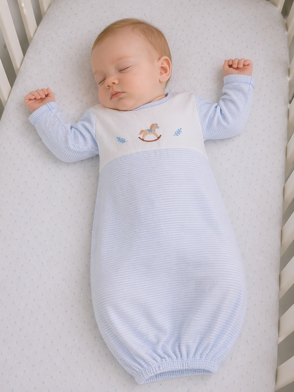 Baby Threads Rocking Horse Pima Cotton Baby Daygown newborn embroidered striped